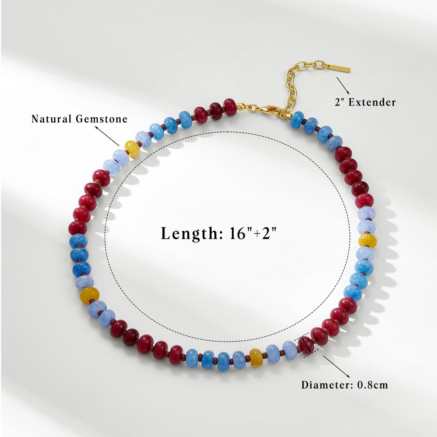 KissYan Colorful Gemstone Bead Boho Choker Natural Stone Necklaces