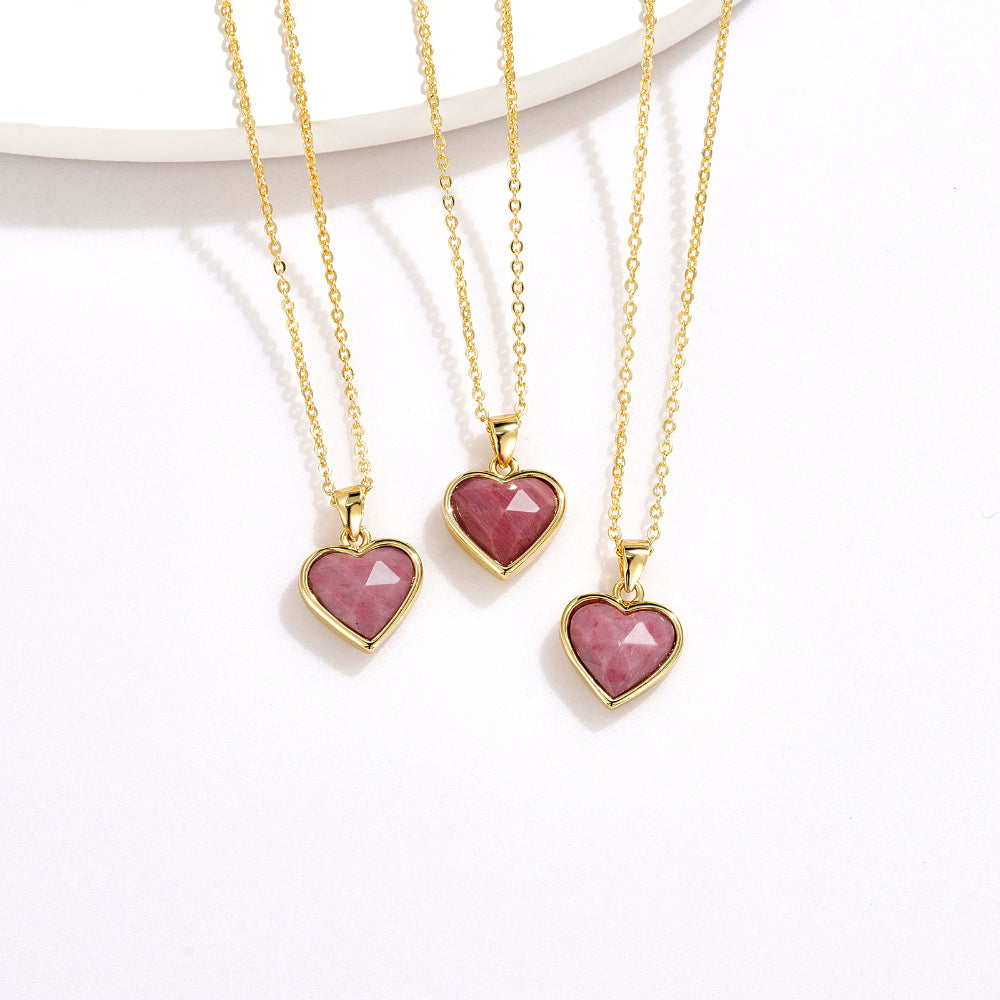 Natural Rhodochrosite Heart Crystal Pendant Necklace