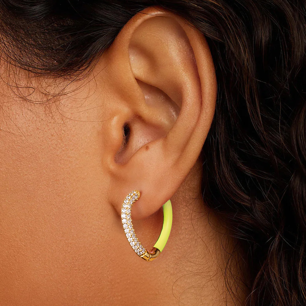 Yellow Enamel Heart Huggie Earrings