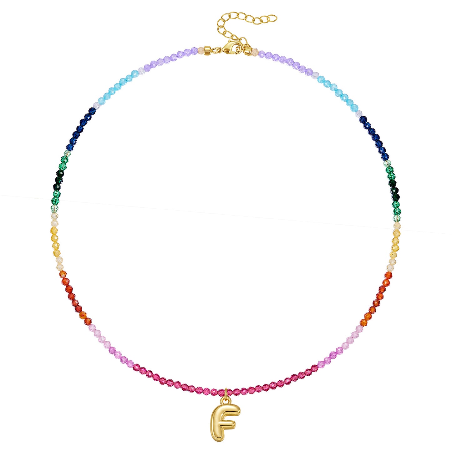 KissYan Beaded Bubble Letter Pendant Rainbow Gemstone Choker