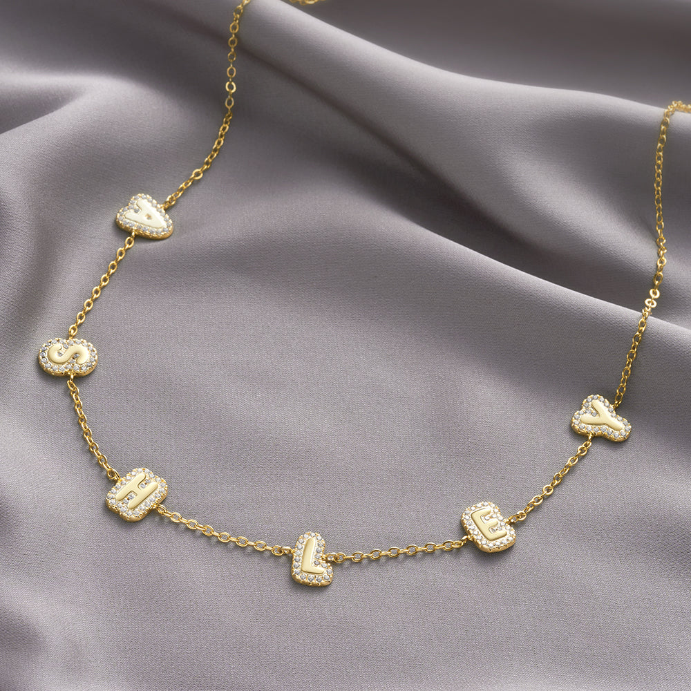 Letter Bubble Name Necklace in Sterling Silver