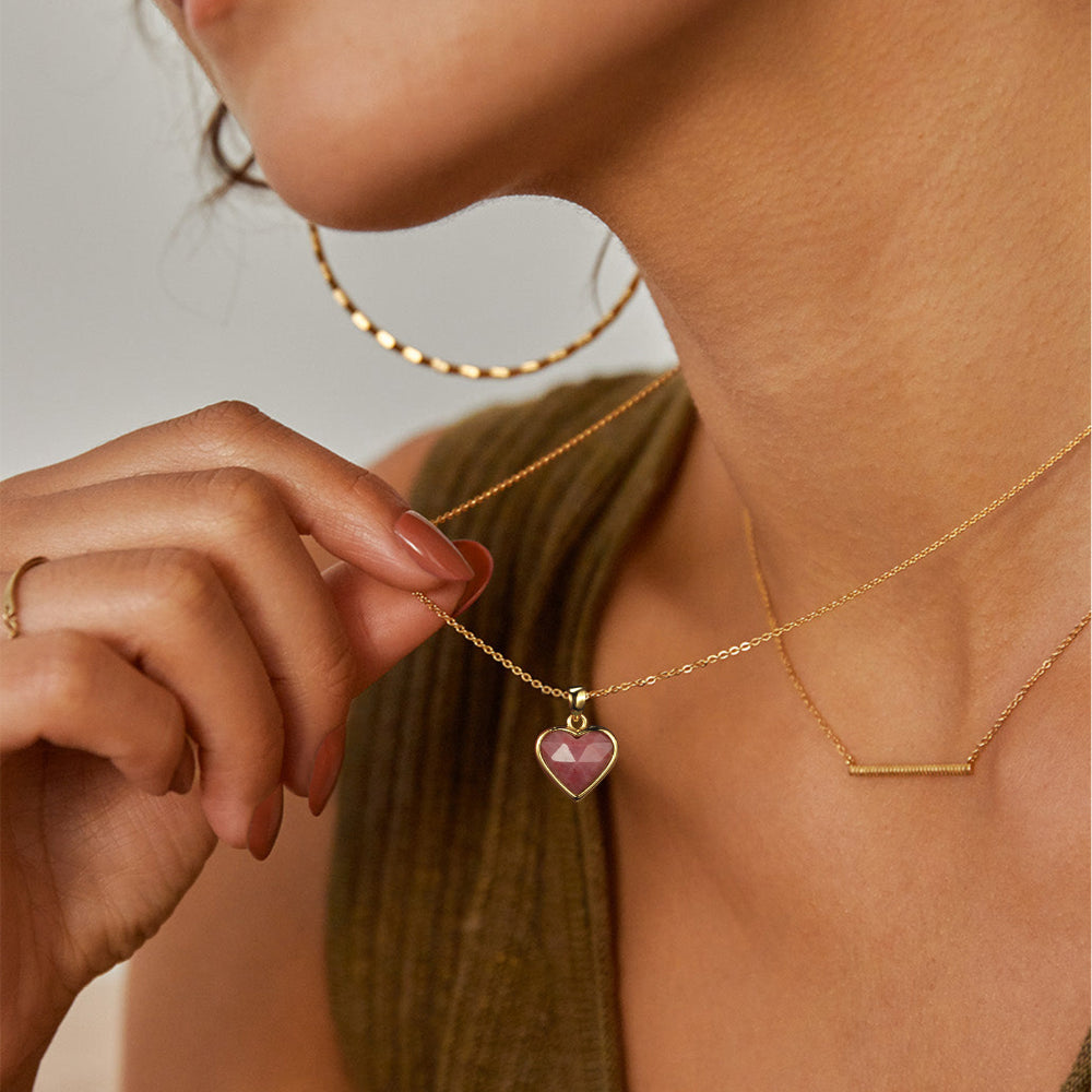 Natural Rhodochrosite Heart Crystal Pendant Necklace
