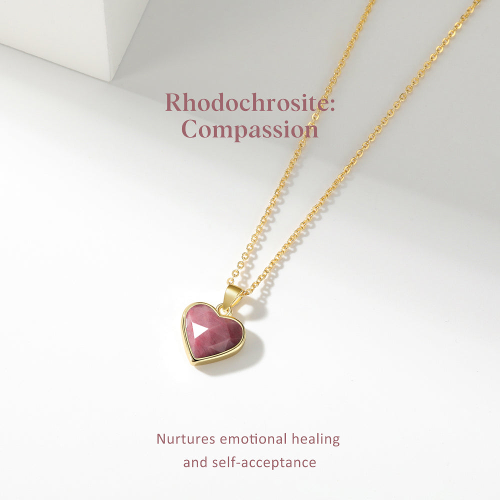Natural Rhodochrosite Heart Crystal Pendant Necklace