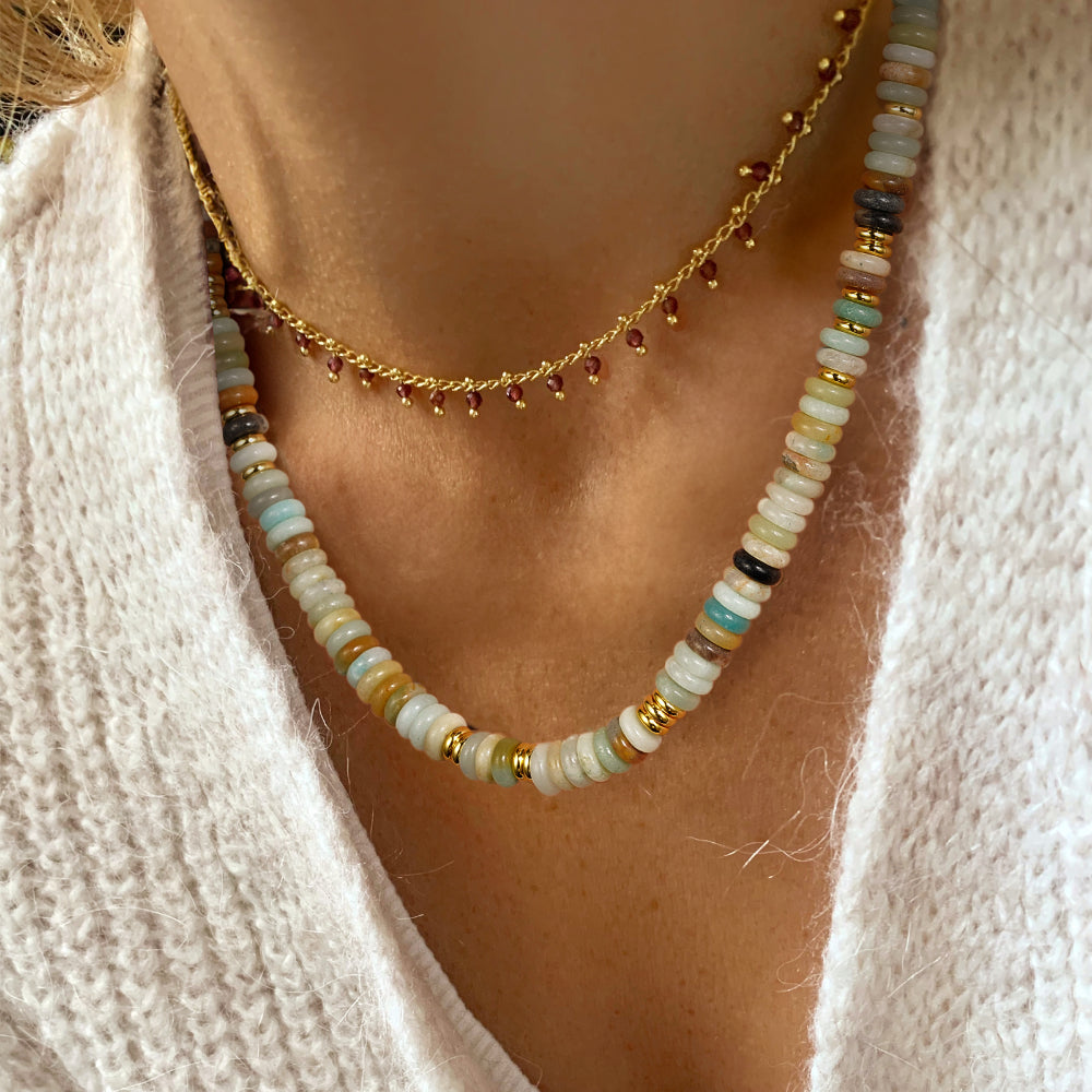 Boho Green Aventurine Beaded Choker Natural Stone Necklace