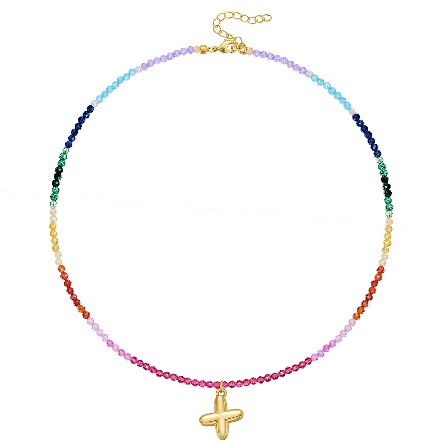 KissYan Beaded Bubble Letter Pendant Rainbow Gemstone Choker