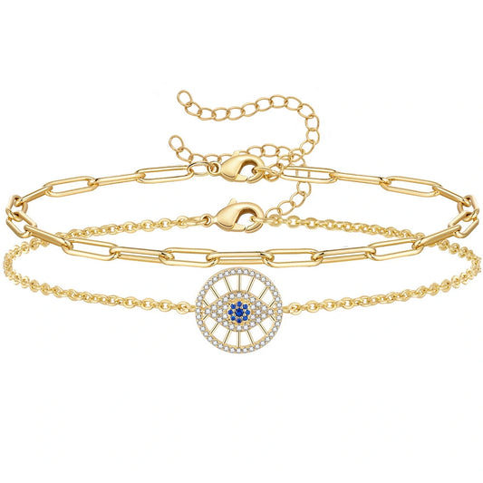 14K Gold Plated Dainty Layering Ankle Bracelet on White Background