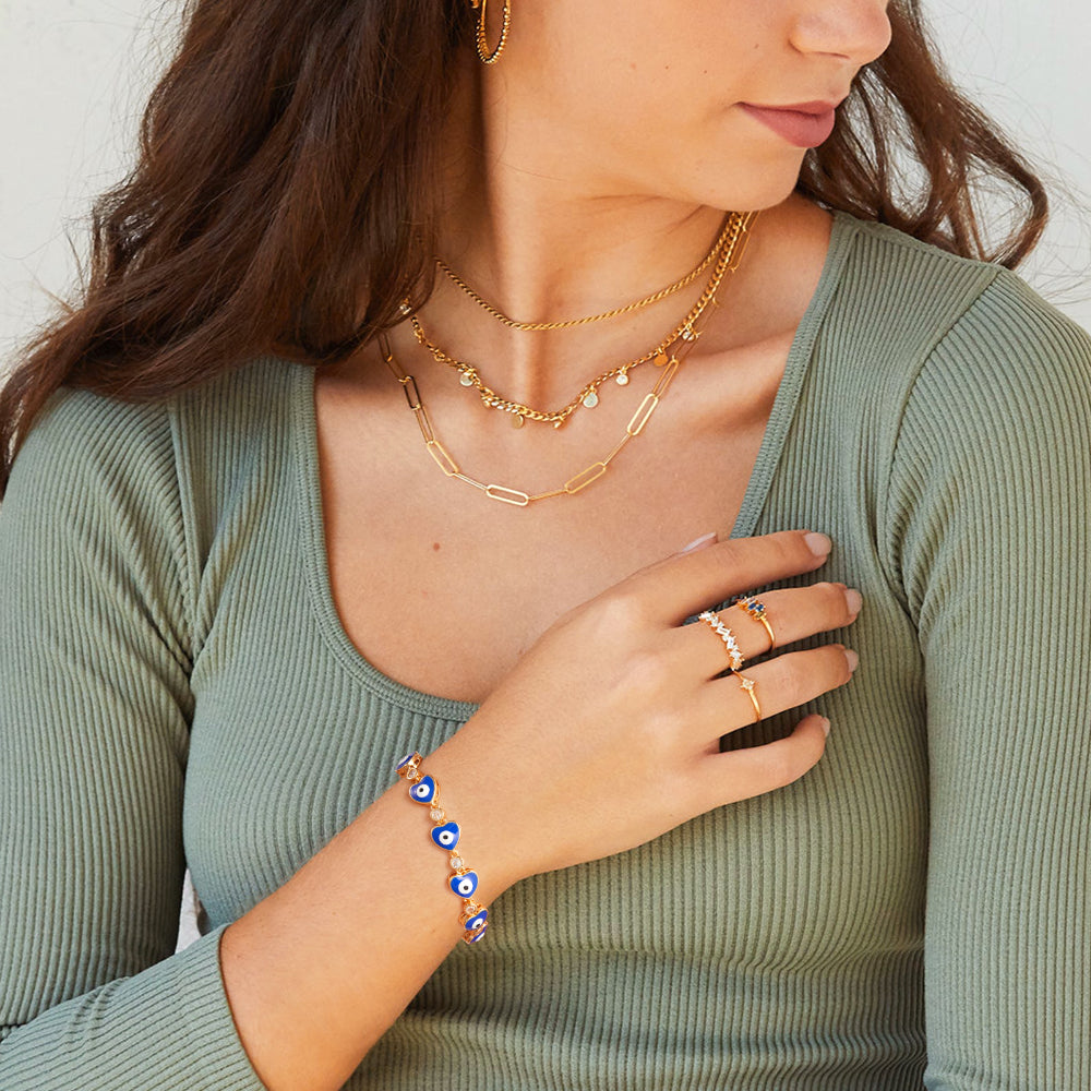 Love Heart Evil Eye Bracelet in 14k Gold Plated