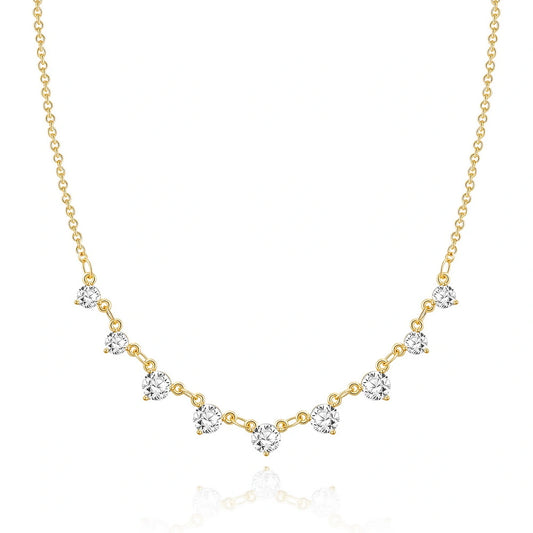 Dainty Diamond Choker Necklace with 9 Diamonds on white background