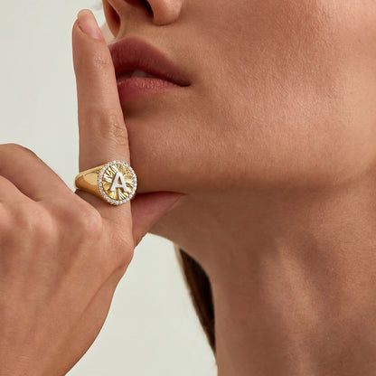 KissYan 14k Gold Plate Initial  Adjustable Letter Ring