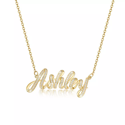 Sterling Silver Dimensional Name Necklace With Diamond