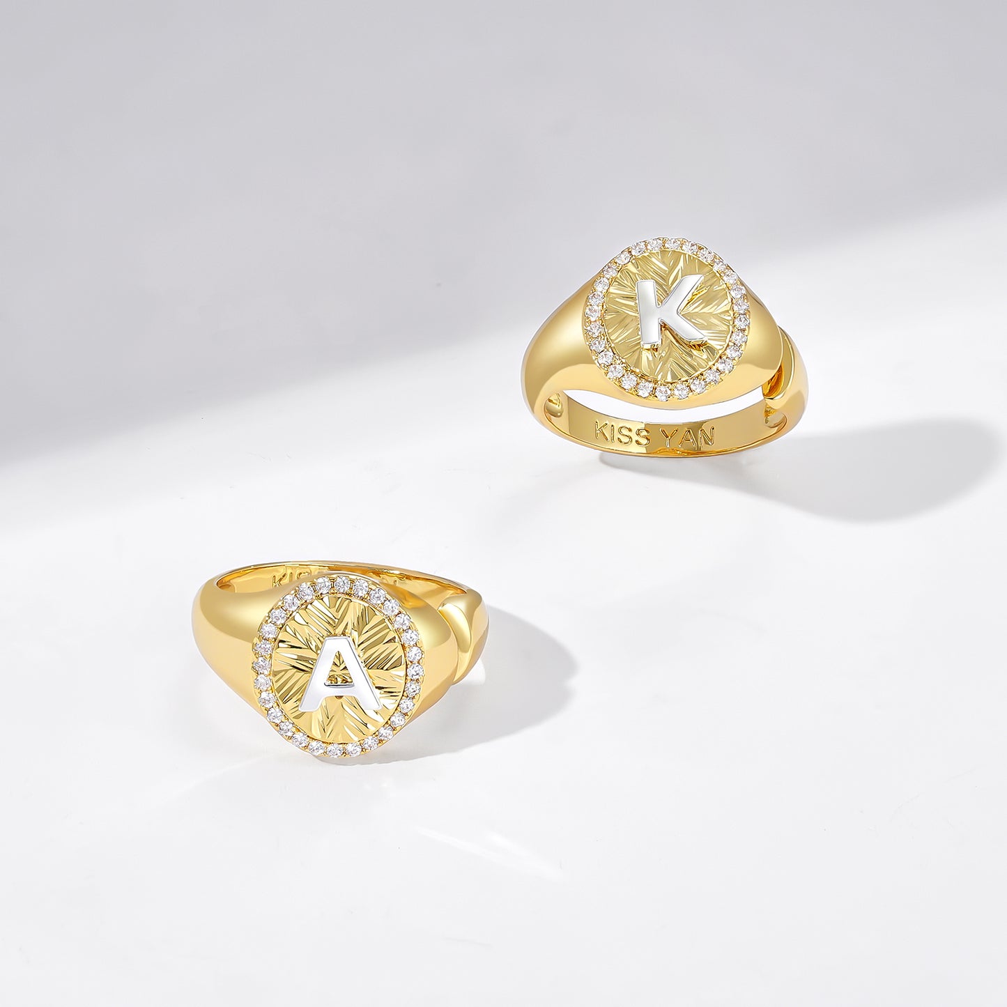 KissYan 14k Gold Plate Initial  Adjustable Letter Ring