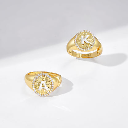 KissYan 14k Gold Plate Initial  Adjustable Letter Ring