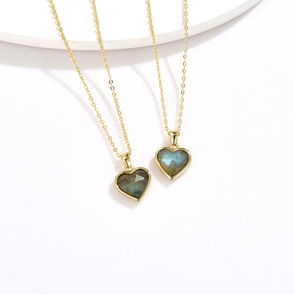 Natural Labradorite Heart Pendant Necklace