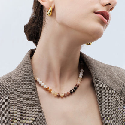 KissYan Colorful Gemstone Bead Boho Choker Natural Stone Necklaces