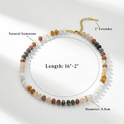 KissYan Colorful Gemstone Bead Boho Choker Natural Stone Necklaces