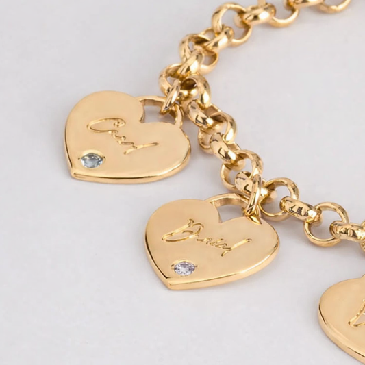 Personalized Mother's Heart Bracelet with Custom Names & Birthstones in Sterling Silver