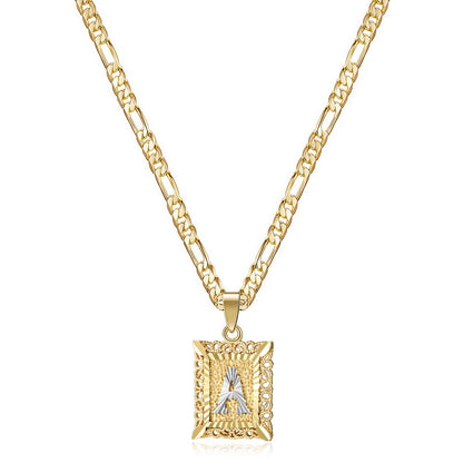 14K Gold Plated Initial Letter Pendant Square Necklace for Men Women with Two Color