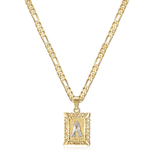 14K Gold Plated Initial Letter Pendant Square Necklace for Men Women with Two Color