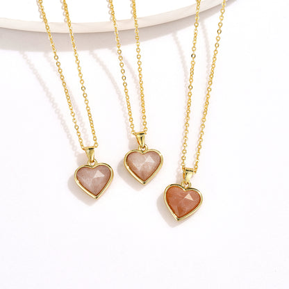 Natural Sunstone Heart Pendant Necklace