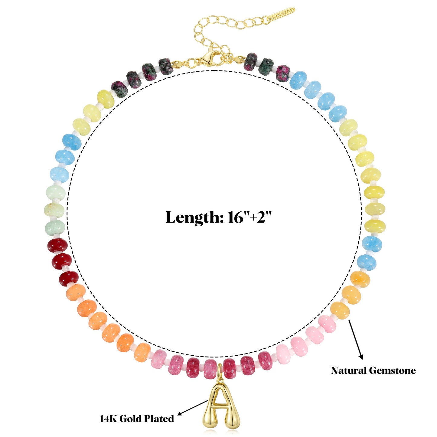KissYan Colorful Beaded Gemstone Choker Bubble Letter Pendant