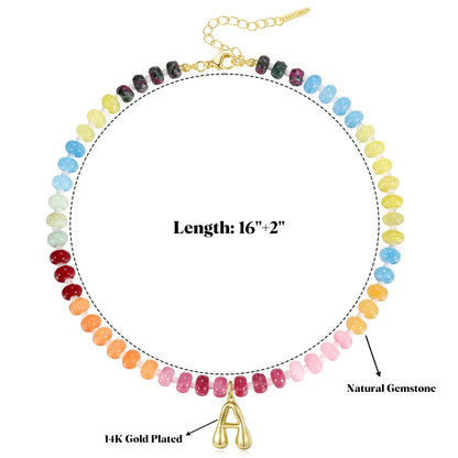 KissYan Colorful Beaded Gemstone Choker Bubble Letter Pendant