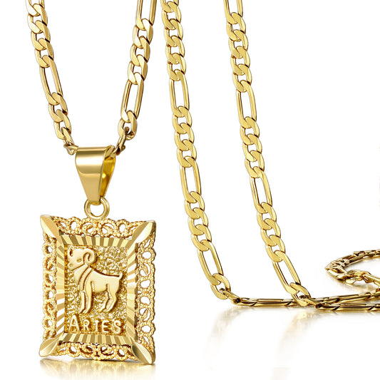 KissYan Zodiac Square Constellation Sign Pendant Necklace