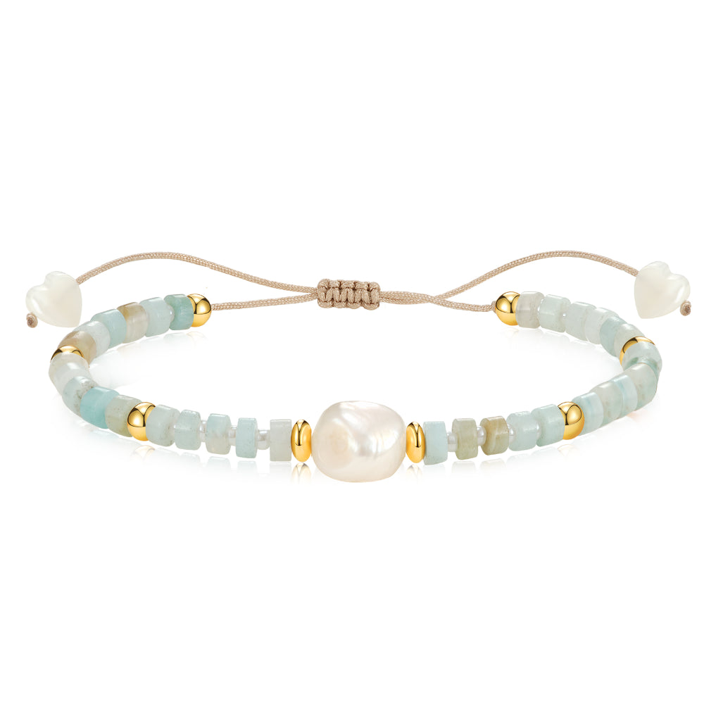 Adjustable Healing Crystal Bracelet Natural Amazonite Gemstones Beads with Irregular Pearl