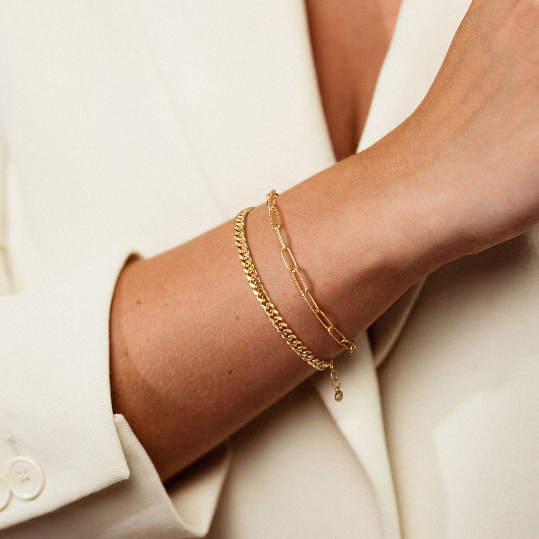 Dainty Layered Paperclip Tiny Pearl Cuban Link Chain Bracelets Set