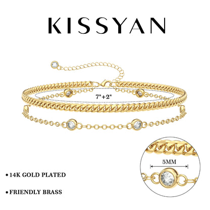 Elegant Cuban CZ 14K Gold Layered Bracelet for Women