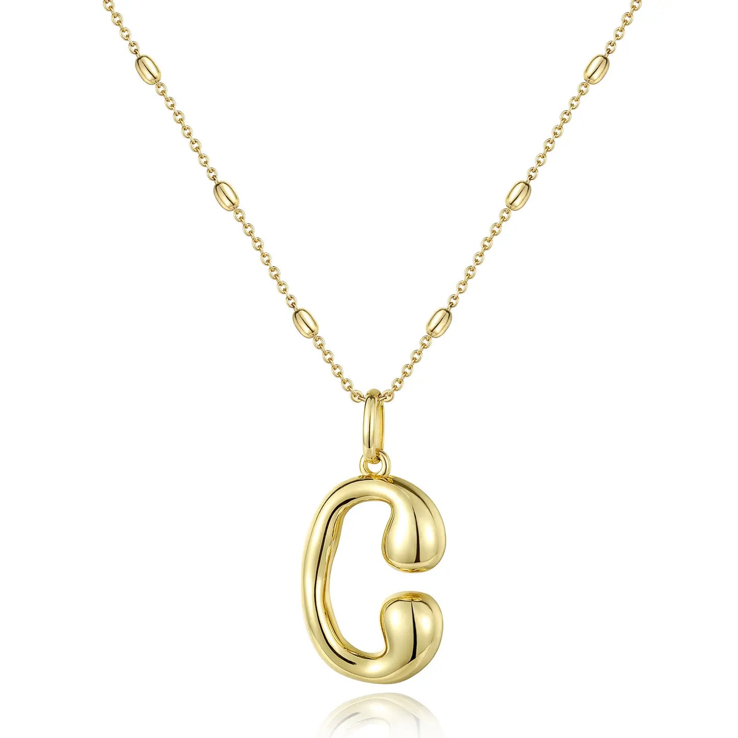 KissYan Bubble Letter Necklace,14K Gold Plated Balloon Initial Pendant with Bead Chain Dainty Jewelry Gift for Women