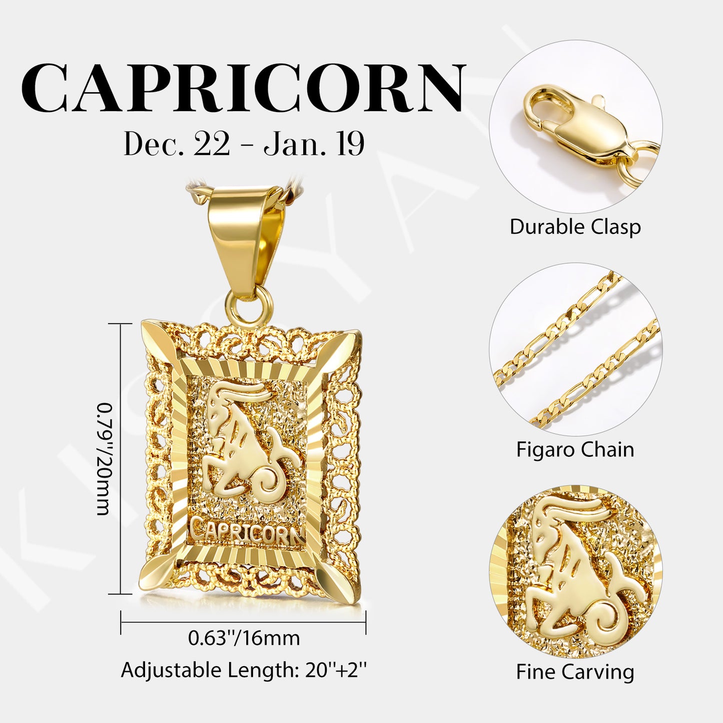 KissYan Zodiac Square Constellation Sign Pendant Necklace