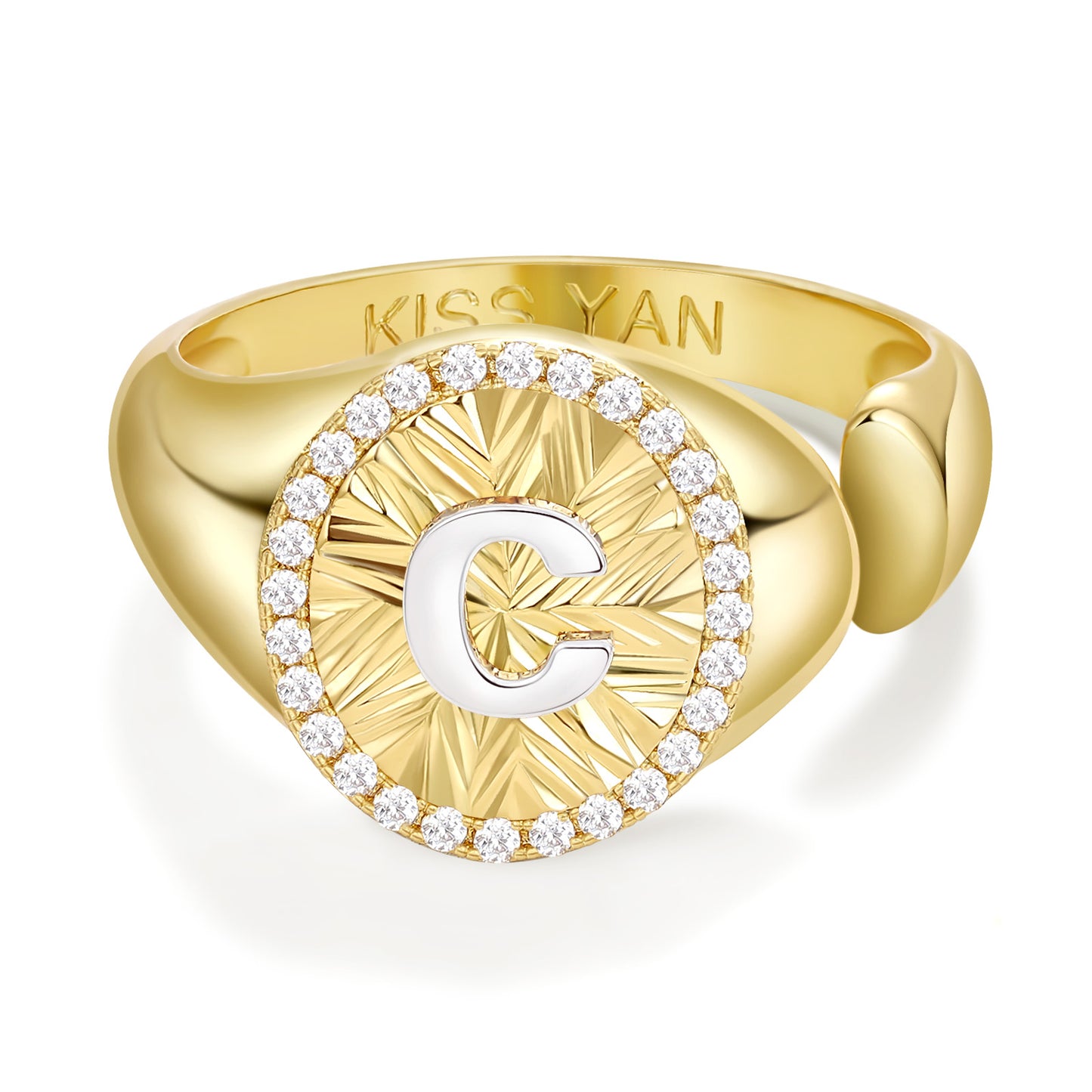 KissYan 14k Gold Plate Initial  Adjustable Letter Ring