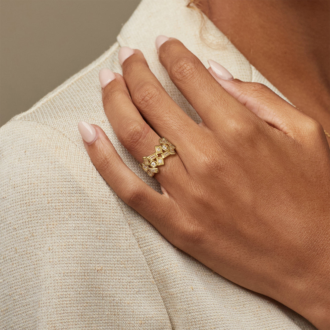 Adjustable Statement Irregular Geometric Diamond Chunky Finger Rings-Geometry