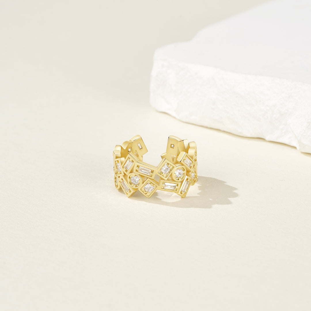 Adjustable Statement Irregular Geometric Diamond Chunky Finger Rings-Geometry