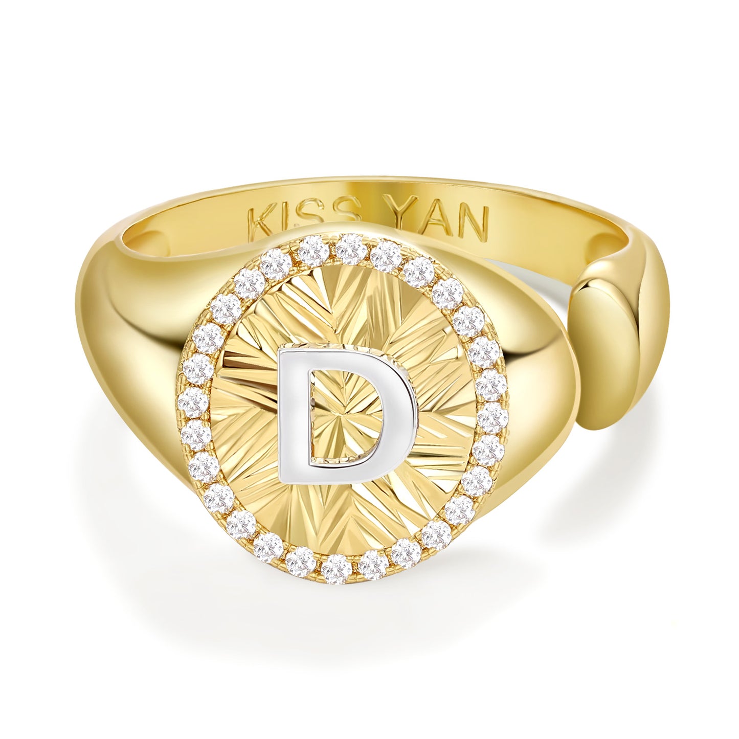 KissYan 14k Gold Plate Initial  Adjustable Letter Ring