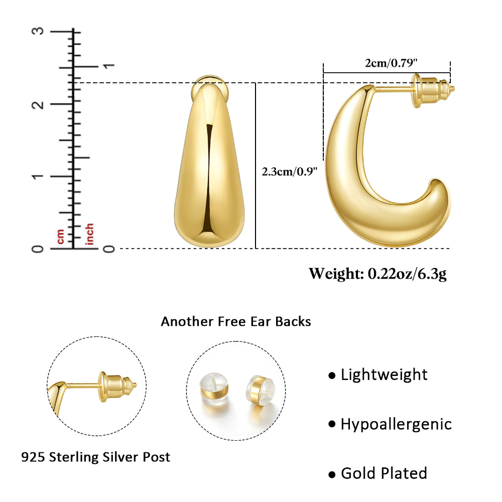 14K Gold Lightweight Chunky Gold Earrings- Stud Half Open Hoop