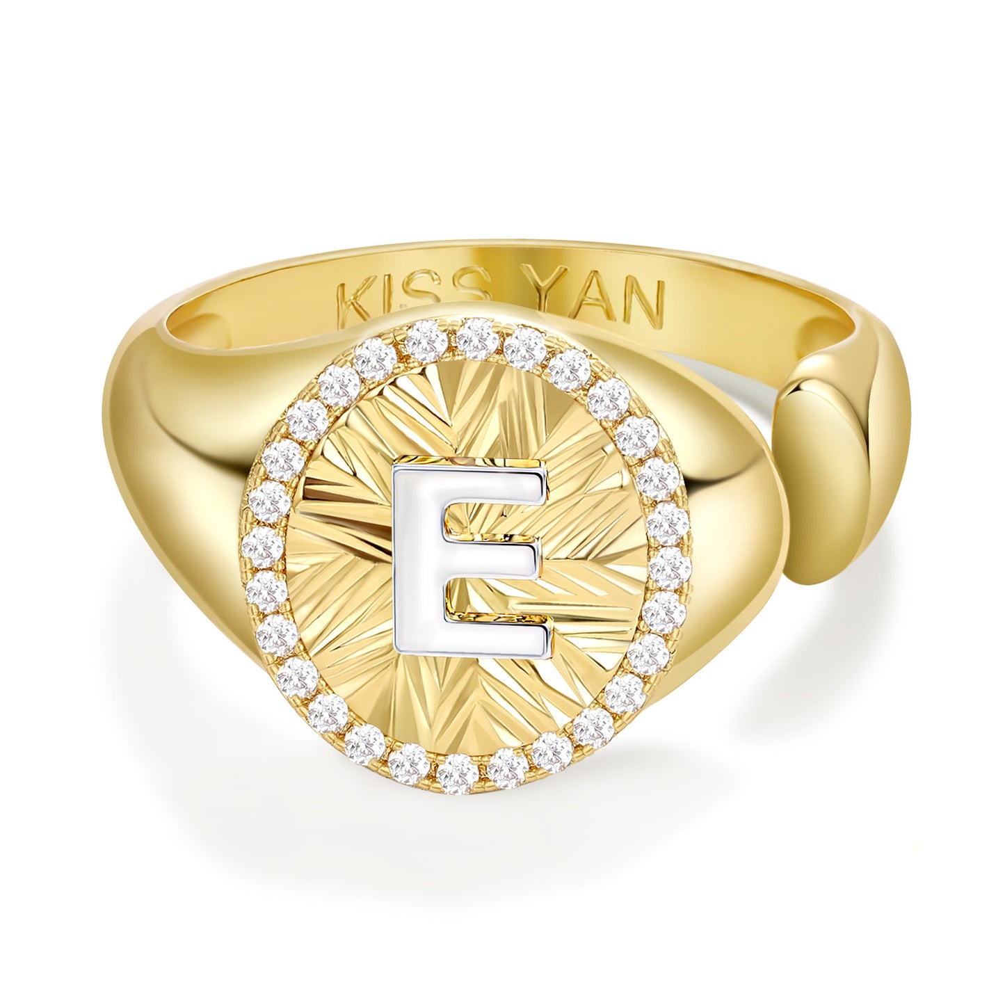 KissYan 14k Gold Plate Initial  Adjustable Letter Ring