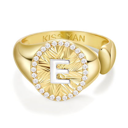 KissYan 14k Gold Plate Initial  Adjustable Letter Ring