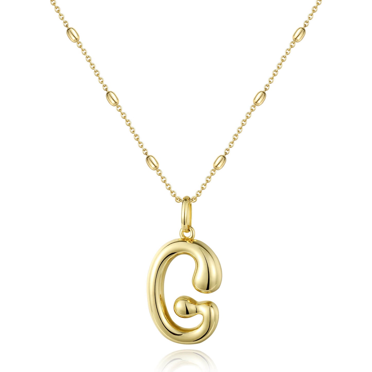 KissYan Bubble Letter Necklace,14K Gold Plated Balloon Initial Pendant with Bead Chain Dainty Jewelry Gift for Women