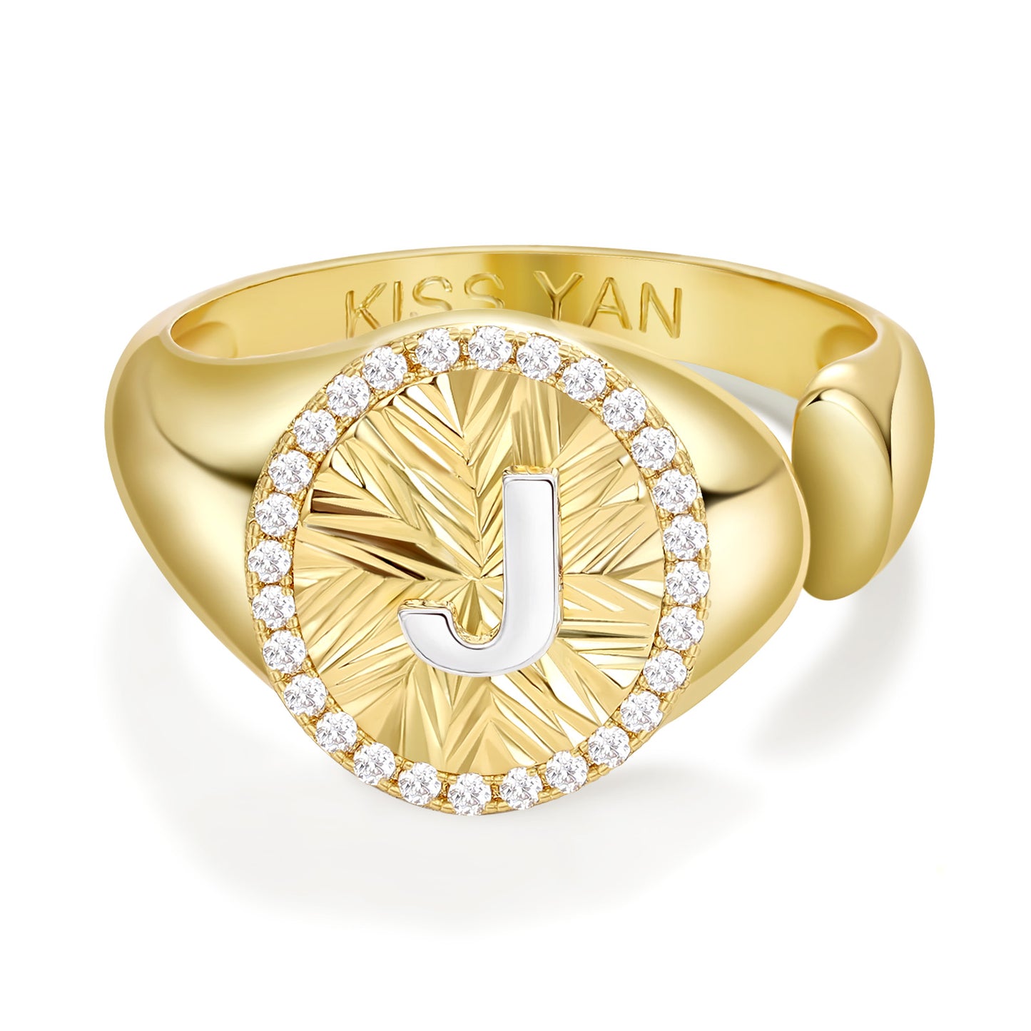 KissYan 14k Gold Plate Initial  Adjustable Letter Ring