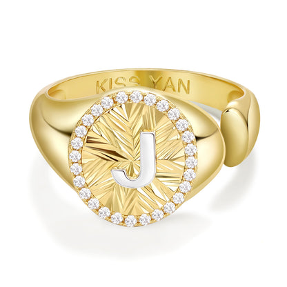 KissYan 14k Gold Plate Initial  Adjustable Letter Ring