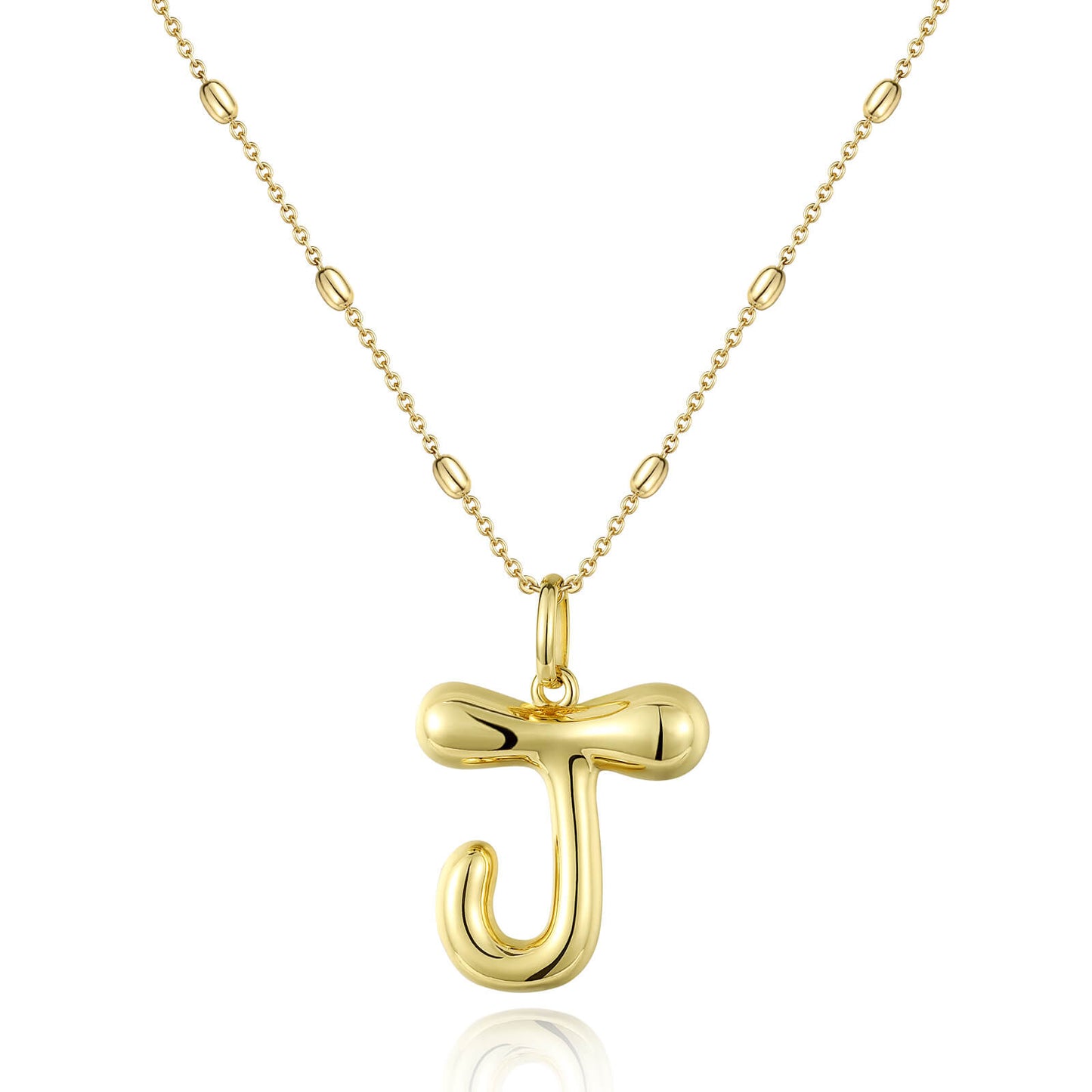 KissYan Bubble Letter Necklace,14K Gold Plated Balloon Initial Pendant with Bead Chain Dainty Jewelry Gift for Women