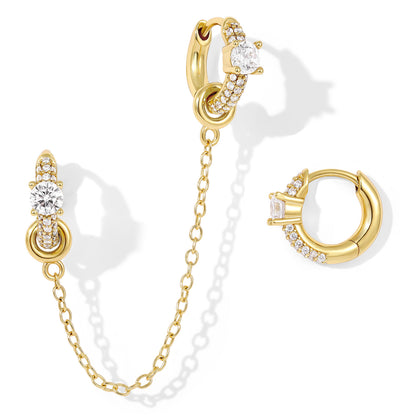 KissYan Single/Double Detachable Multi-Wear Huggie Hoop Chain Earrings