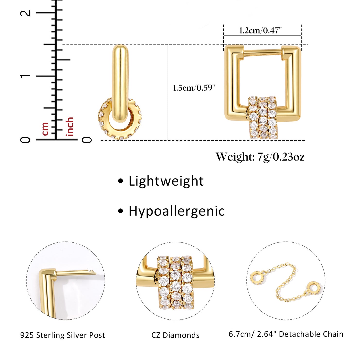 KissYan Single/Double Detachable Multi-Wear Huggie Hoop Chain Earrings