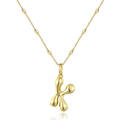 KissYan Bubble Letter Necklace,14K Gold Plated Balloon Initial Pendant with Bead Chain Dainty Jewelry Gift for Women