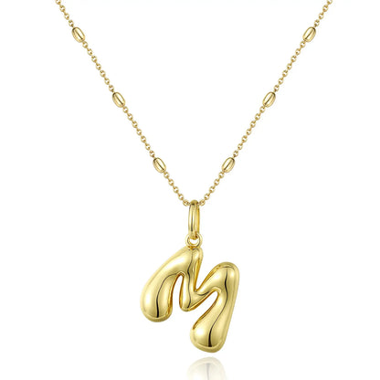 KissYan Bubble Letter Necklace,14K Gold Plated Balloon Initial Pendant with Bead Chain Dainty Jewelry Gift for Women