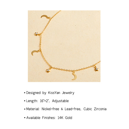 Dainty Diamond Choker Necklaces Station Chain Necklace- Better Together Star Moon