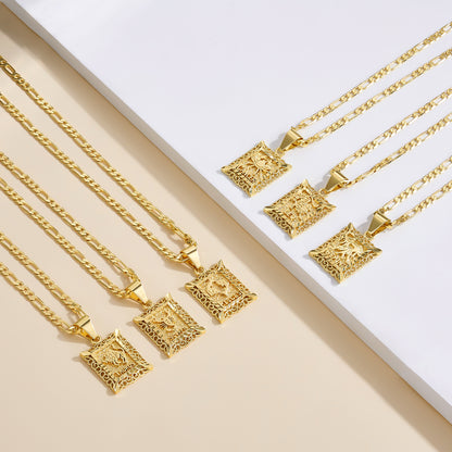KissYan Zodiac Square Constellation Sign Pendant Necklace