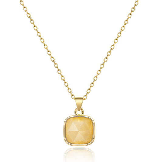 14K Gold Healing Crystal Necklace Natural Energy Stone Pendant Necklace - Citrine