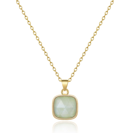 14K Gold Healing Crystal Necklace Natural Energy Stone Pendant Necklace - Aquamarine